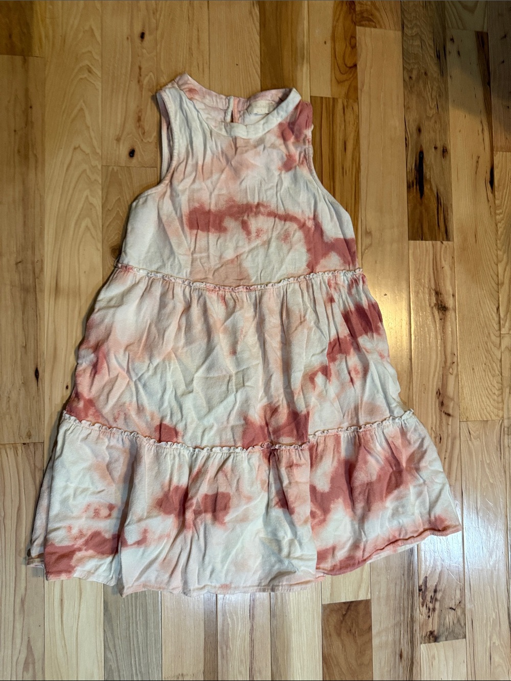 Sleeveless Tiered Tie-Dye Dress - Pink/Peach/White